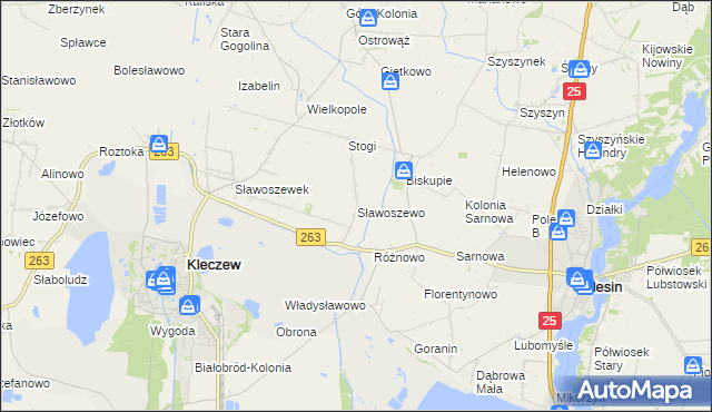 mapa Sławoszewo gmina Kleczew, Sławoszewo gmina Kleczew na mapie Targeo