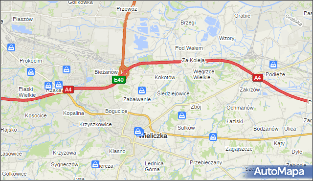 mapa Śledziejowice, Śledziejowice na mapie Targeo