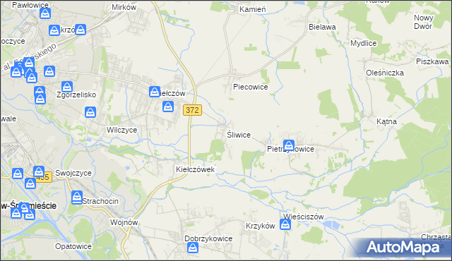 mapa Śliwice gmina Długołęka, Śliwice gmina Długołęka na mapie Targeo