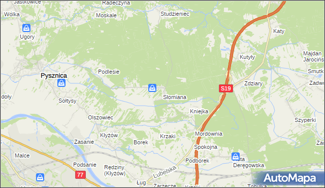 mapa Słomiana gmina Pysznica, Słomiana gmina Pysznica na mapie Targeo