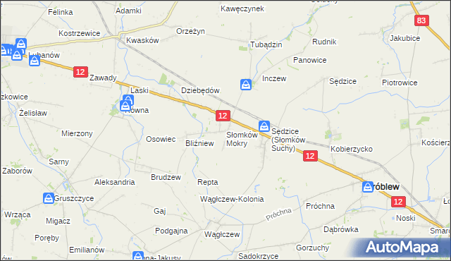 mapa Słomków Mokry, Słomków Mokry na mapie Targeo