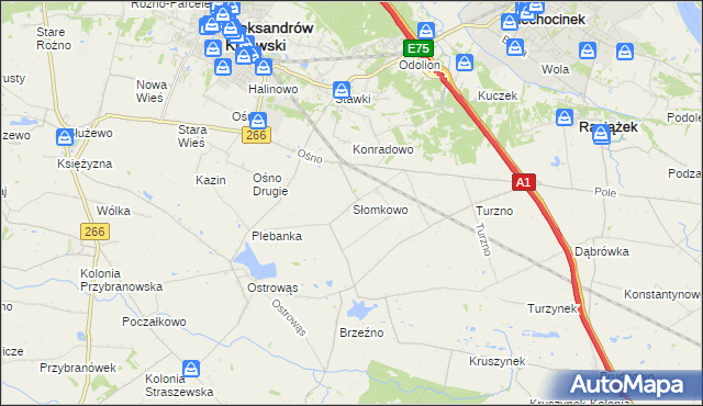 mapa Słomkowo gmina Aleksandrów Kujawski, Słomkowo gmina Aleksandrów Kujawski na mapie Targeo