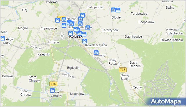 mapa Słotwiny gmina Koluszki, Słotwiny gmina Koluszki na mapie Targeo