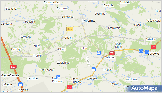 mapa Słup gmina Parysów, Słup gmina Parysów na mapie Targeo