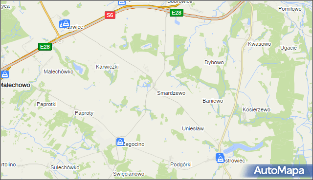 mapa Smardzewo gmina Sławno, Smardzewo gmina Sławno na mapie Targeo