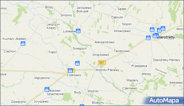 mapa Smardzewo gmina Staroźreby, Smardzewo gmina Staroźreby na mapie Targeo