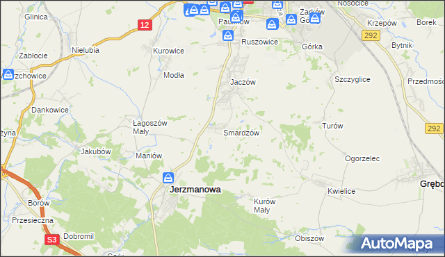 mapa Smardzów gmina Jerzmanowa, Smardzów gmina Jerzmanowa na mapie Targeo