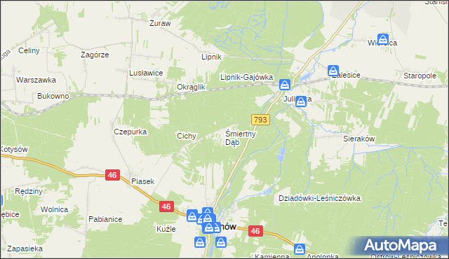 mapa Śmiertny Dąb, Śmiertny Dąb na mapie Targeo
