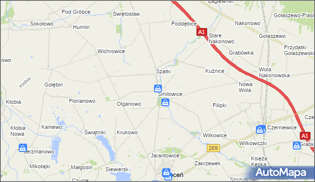 mapa Śmiłowice gmina Choceń, Śmiłowice gmina Choceń na mapie Targeo