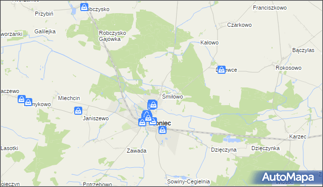 mapa Śmiłowo gmina Poniec, Śmiłowo gmina Poniec na mapie Targeo