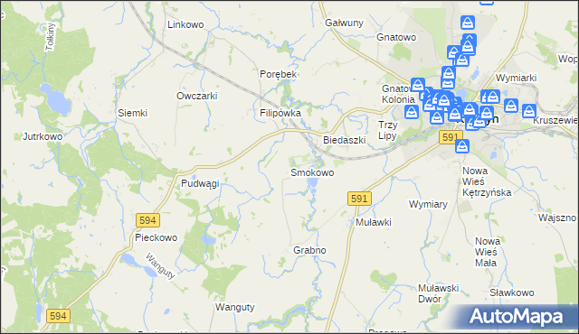 mapa Smokowo gmina Kętrzyn, Smokowo gmina Kętrzyn na mapie Targeo