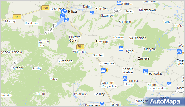 mapa Smoleń gmina Pilica, Smoleń gmina Pilica na mapie Targeo