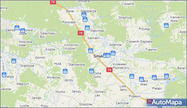 mapa Smyków powiat konecki, Smyków powiat konecki na mapie Targeo