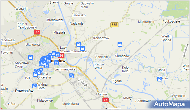 mapa Sobiecin, Sobiecin na mapie Targeo