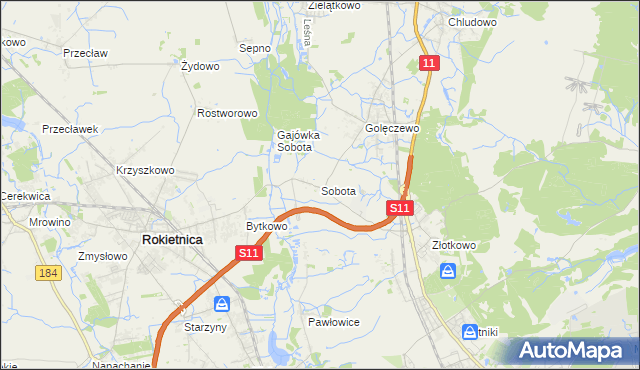 mapa Sobota gmina Rokietnica, Sobota gmina Rokietnica na mapie Targeo