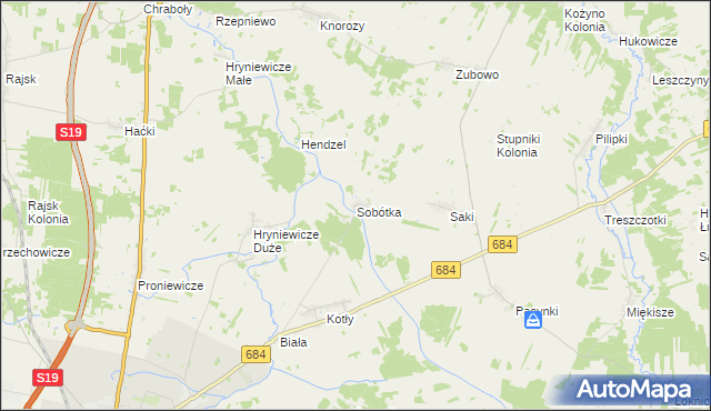 mapa Sobótka gmina Bielsk Podlaski, Sobótka gmina Bielsk Podlaski na mapie Targeo