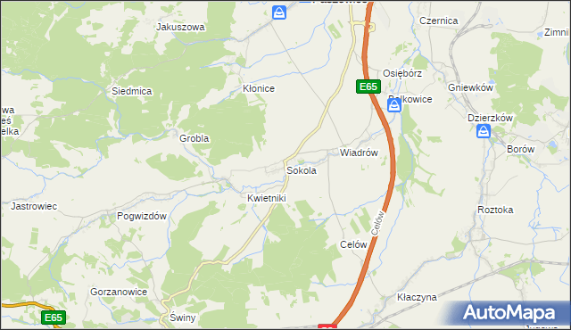 mapa Sokola gmina Paszowice, Sokola gmina Paszowice na mapie Targeo