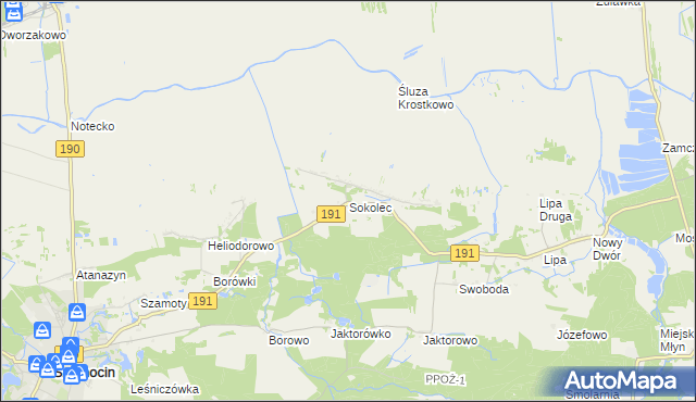 mapa Sokolec gmina Szamocin, Sokolec gmina Szamocin na mapie Targeo