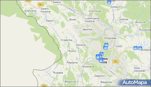mapa Sokolica gmina Nowa Ruda, Sokolica gmina Nowa Ruda na mapie Targeo