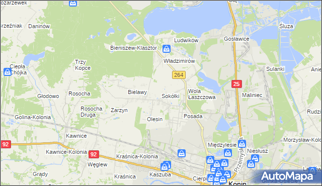 mapa Sokółki gmina Kazimierz Biskupi, Sokółki gmina Kazimierz Biskupi na mapie Targeo