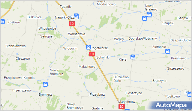 mapa Sokolniki gmina Drobin, Sokolniki gmina Drobin na mapie Targeo