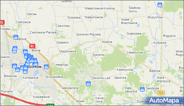 mapa Sokolniki gmina Ozorków, Sokolniki gmina Ozorków na mapie Targeo