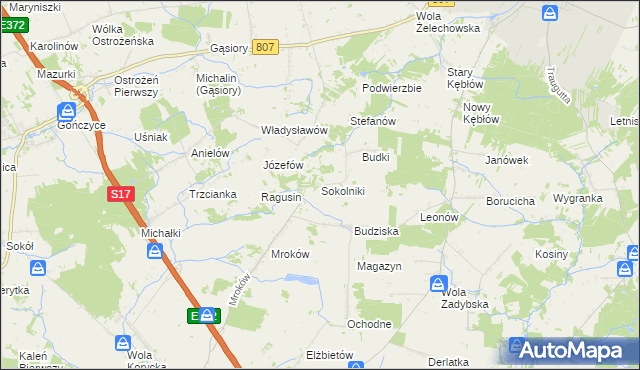 mapa Sokolniki gmina Żelechów, Sokolniki gmina Żelechów na mapie Targeo