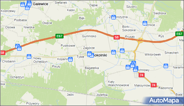 mapa Sokolniki powiat wieruszowski, Sokolniki powiat wieruszowski na mapie Targeo