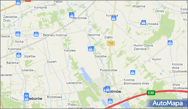 mapa Sokołów gmina Bolimów, Sokołów gmina Bolimów na mapie Targeo