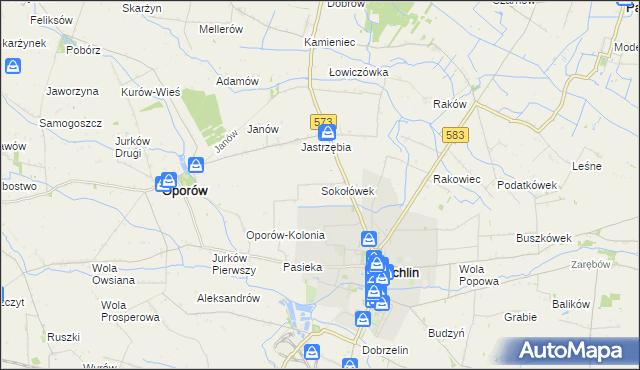 mapa Sokołówek gmina Żychlin, Sokołówek gmina Żychlin na mapie Targeo