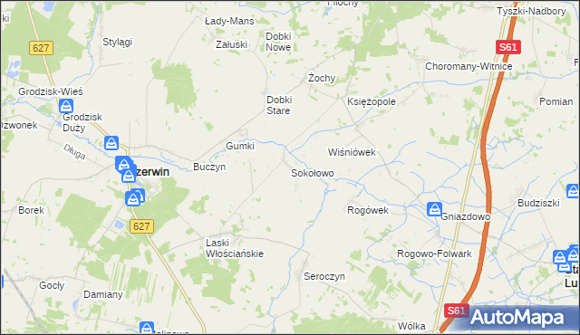 mapa Sokołowo gmina Czerwin, Sokołowo gmina Czerwin na mapie Targeo