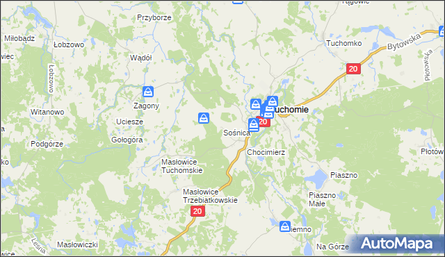 mapa Sośnica gmina Tuchomie, Sośnica gmina Tuchomie na mapie Targeo