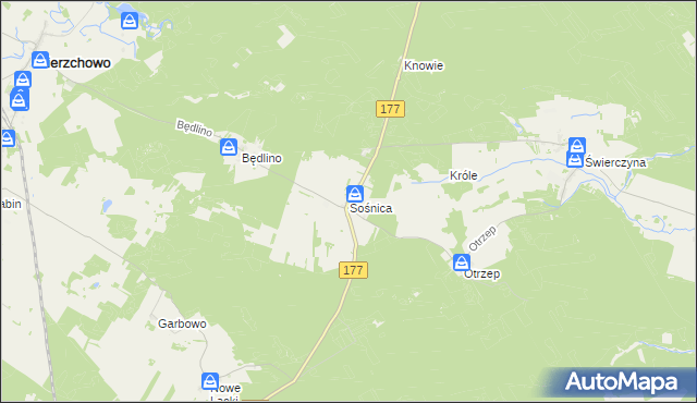 mapa Sośnica gmina Wierzchowo, Sośnica gmina Wierzchowo na mapie Targeo