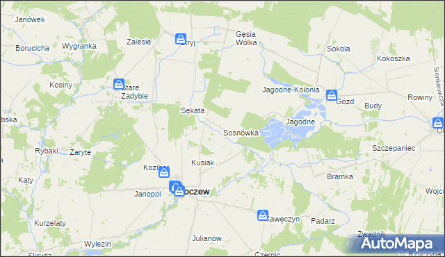 mapa Sosnówka gmina Kłoczew, Sosnówka gmina Kłoczew na mapie Targeo