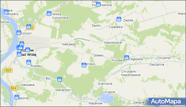 mapa Spławy gmina Józefów nad Wisłą, Spławy gmina Józefów nad Wisłą na mapie Targeo