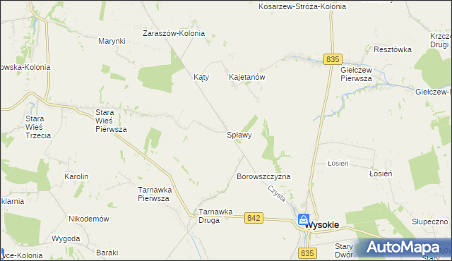 mapa Spławy gmina Wysokie, Spławy gmina Wysokie na mapie Targeo