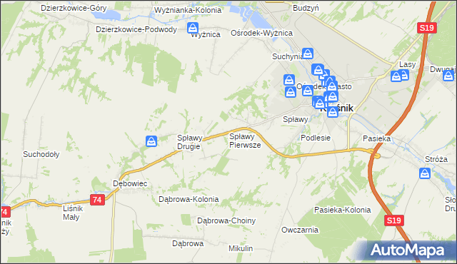 mapa Spławy Pierwsze, Spławy Pierwsze na mapie Targeo