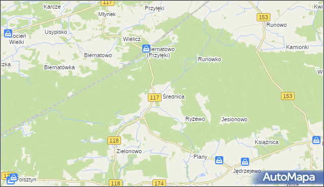 mapa Średnica gmina Czarnków, Średnica gmina Czarnków na mapie Targeo