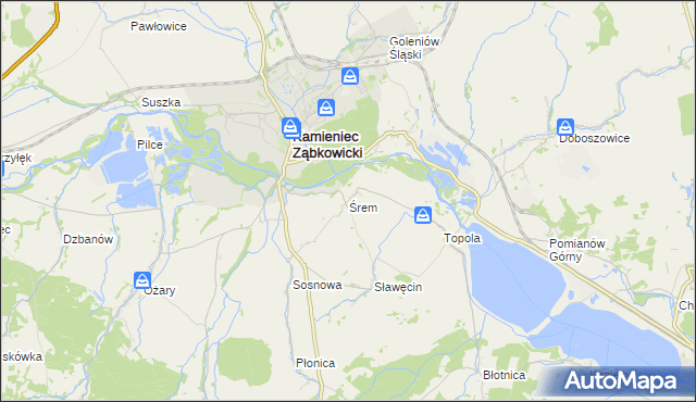 mapa Śrem gmina Kamieniec Ząbkowicki, Śrem gmina Kamieniec Ząbkowicki na mapie Targeo