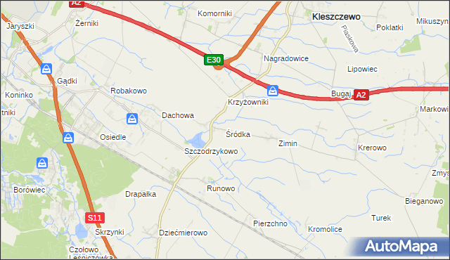 mapa Śródka gmina Kleszczewo, Śródka gmina Kleszczewo na mapie Targeo