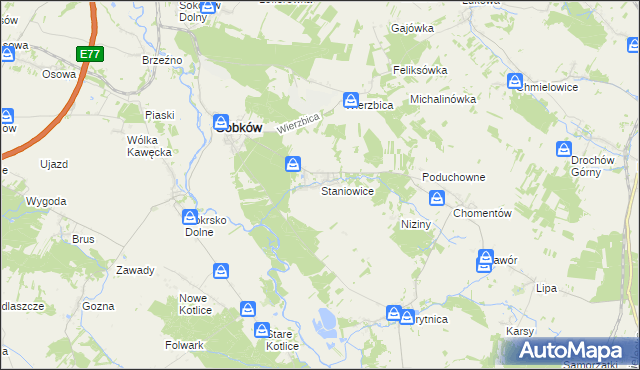 mapa Staniowice, Staniowice na mapie Targeo