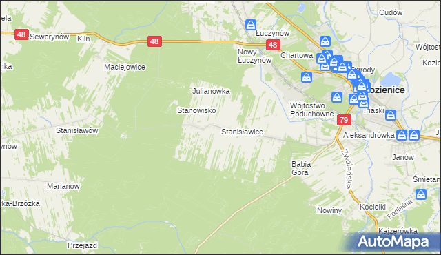 mapa Stanisławice gmina Kozienice, Stanisławice gmina Kozienice na mapie Targeo