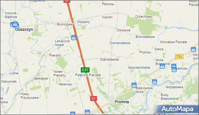 mapa Stanisławów gmina Promna, Stanisławów gmina Promna na mapie Targeo
