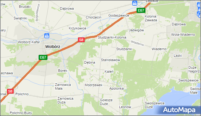 mapa Stanisławów gmina Wolbórz, Stanisławów gmina Wolbórz na mapie Targeo