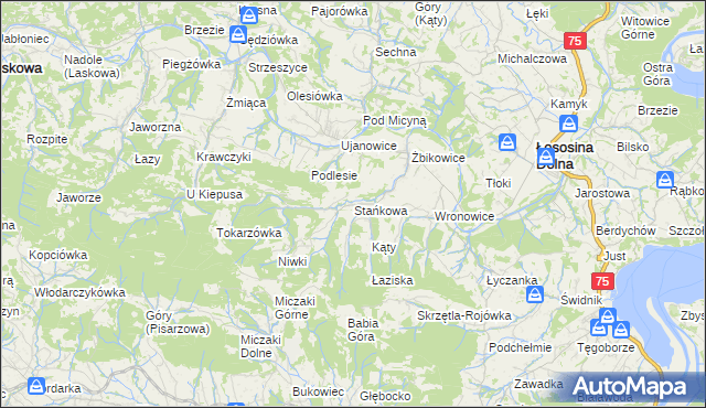 mapa Stańkowa gmina Łososina Dolna, Stańkowa gmina Łososina Dolna na mapie Targeo