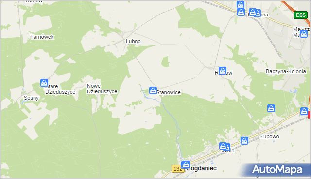 mapa Stanowice gmina Bogdaniec, Stanowice gmina Bogdaniec na mapie Targeo