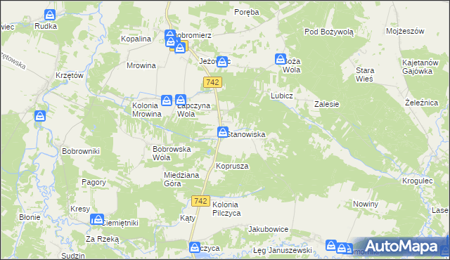 mapa Stanowiska gmina Kluczewsko, Stanowiska gmina Kluczewsko na mapie Targeo