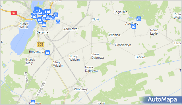 mapa Stara Dąbrowa gmina Wolsztyn, Stara Dąbrowa gmina Wolsztyn na mapie Targeo