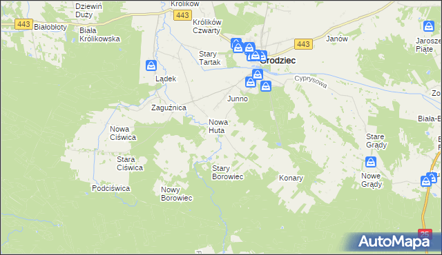 mapa Stara Huta gmina Grodziec, Stara Huta gmina Grodziec na mapie Targeo