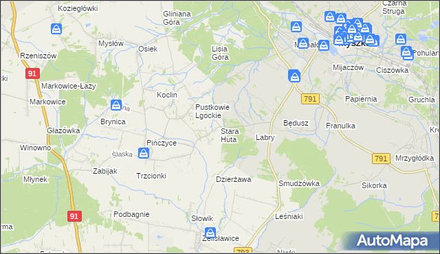 mapa Stara Huta gmina Koziegłowy, Stara Huta gmina Koziegłowy na mapie Targeo